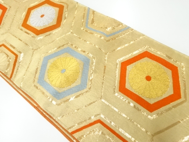 アンティーク　花亀甲模様織り出し袋帯（材料）